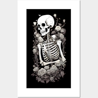 Gothic Flower And Bones Skeleton Gothic Skulls Posters and Art